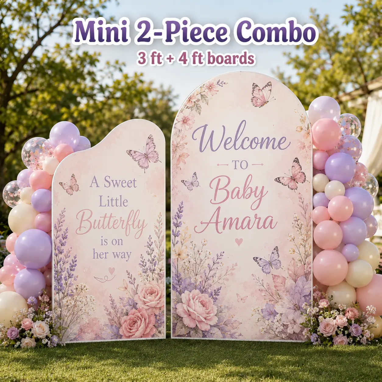 Mini 2-Piece Combo — 3 ft + 4 ft butterfly baby shower boards