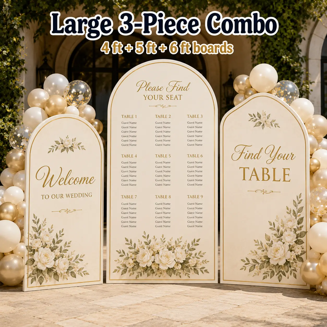 Large 3-Piece Combo — 4 ft + 5 ft + 6 ft wedding seating boards