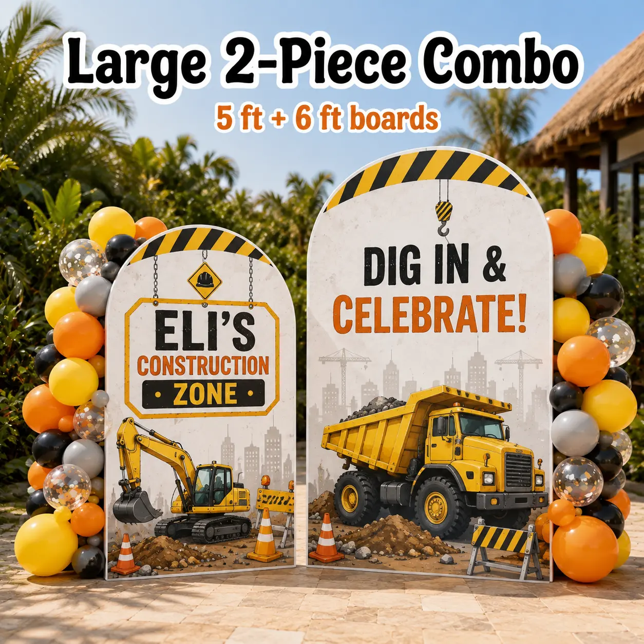 Large 2-Piece Combo — 5 ft + 6 ft construction birthday boards