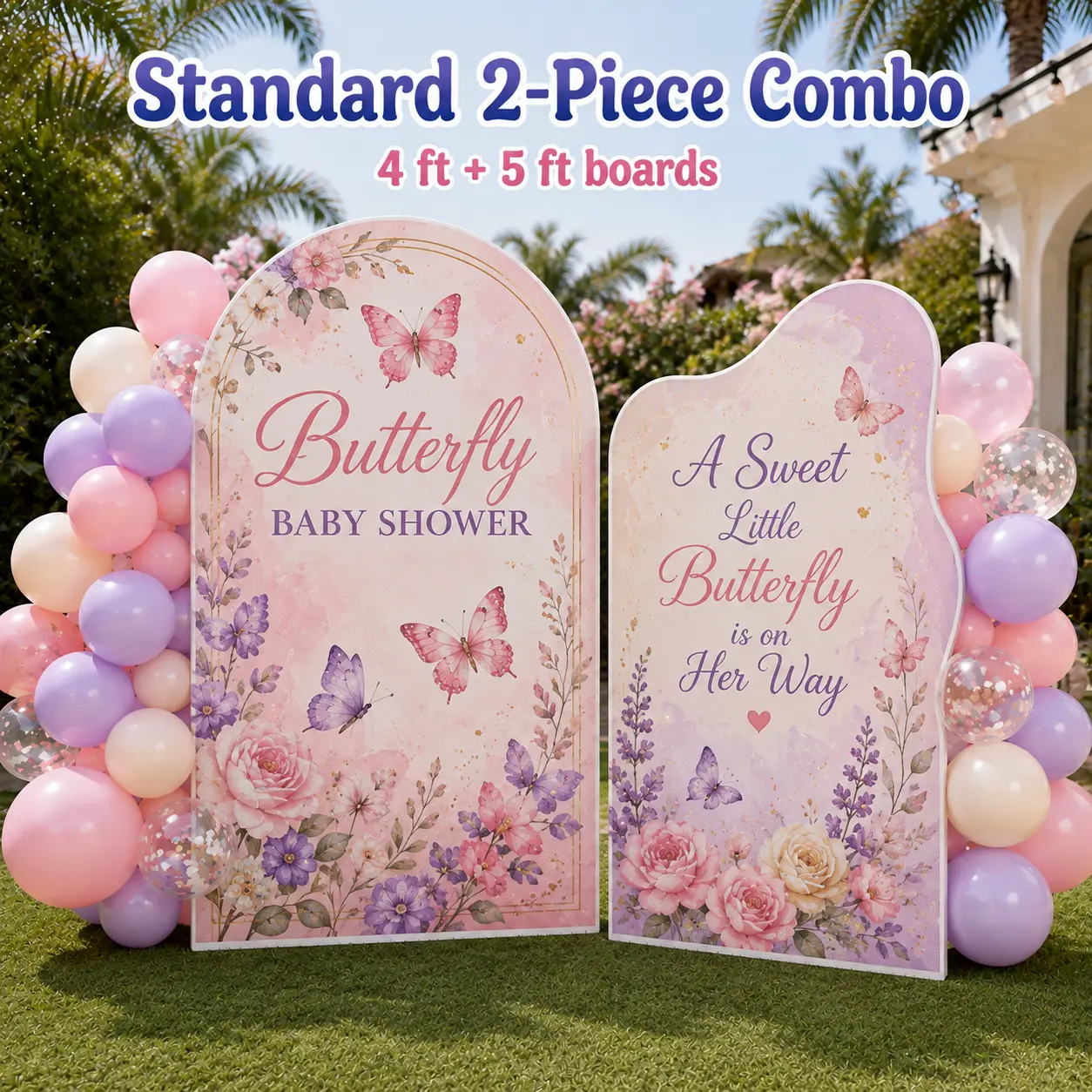 Standard 2-Piece Combo — 4 ft + 5 ft butterfly baby shower boards