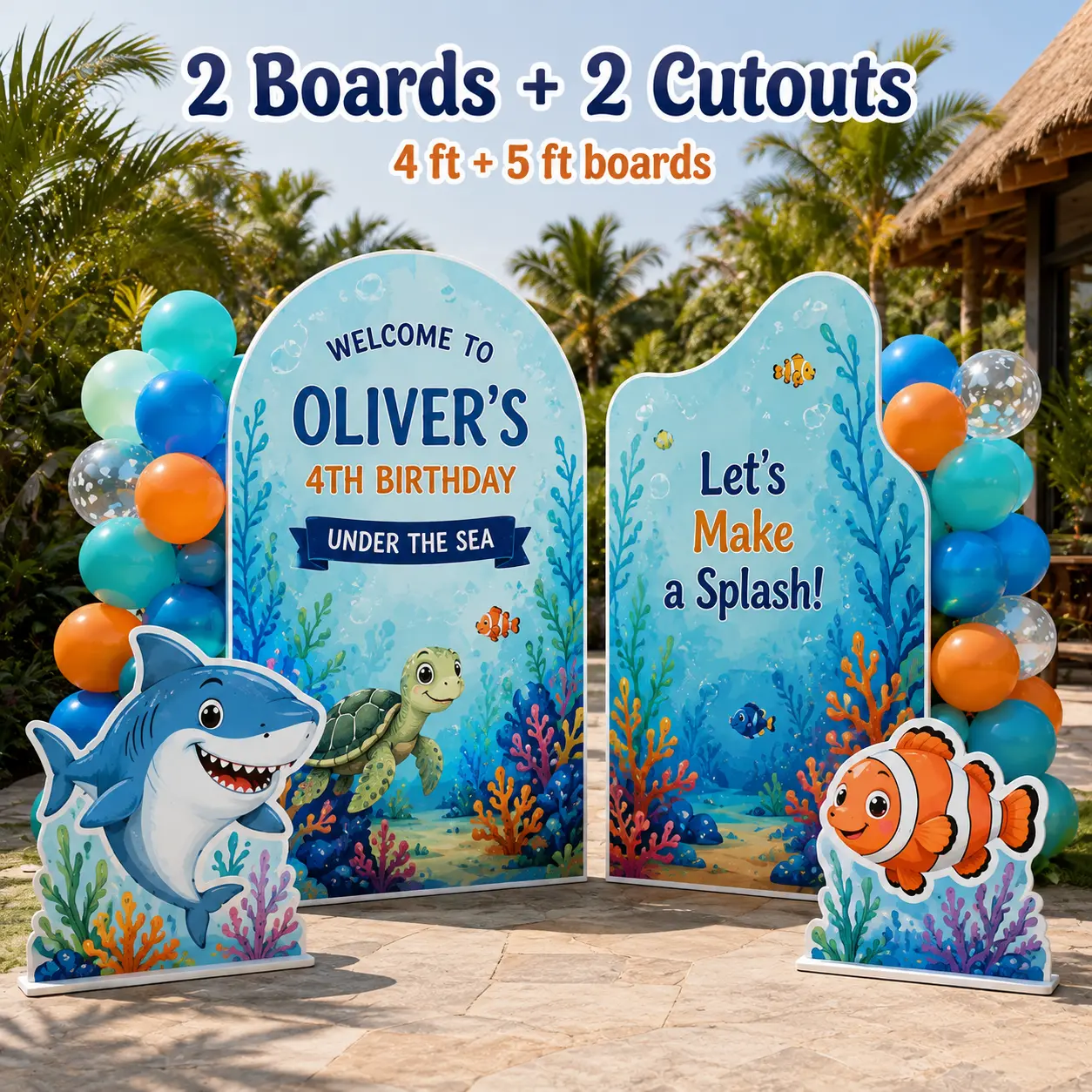 2 Boards + 2 Cutouts — 4 ft + 5 ft under the sea birthday